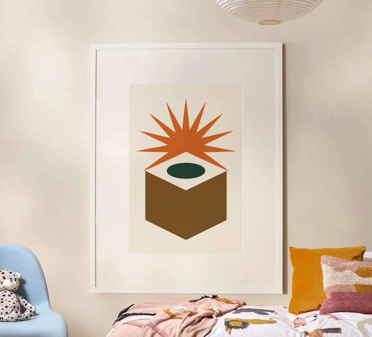 Hollow Cube with Sunburst Rays poster met houten frame van LisaArtes