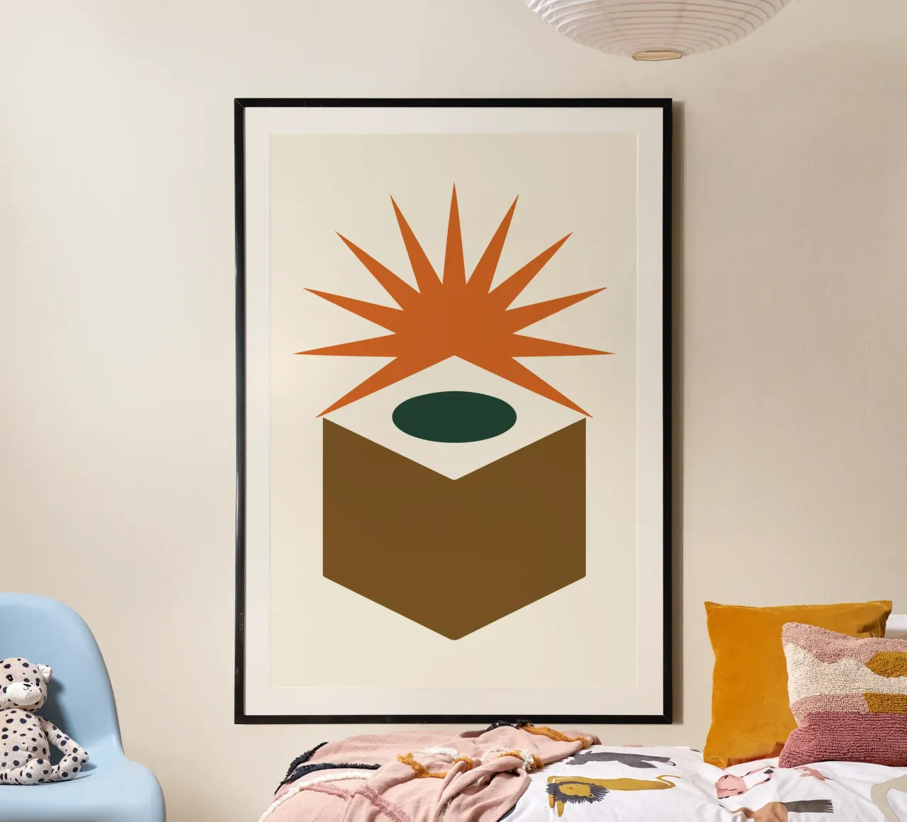 Hollow Cube with Sunburst Rays poster met houten frame van LisaArtes