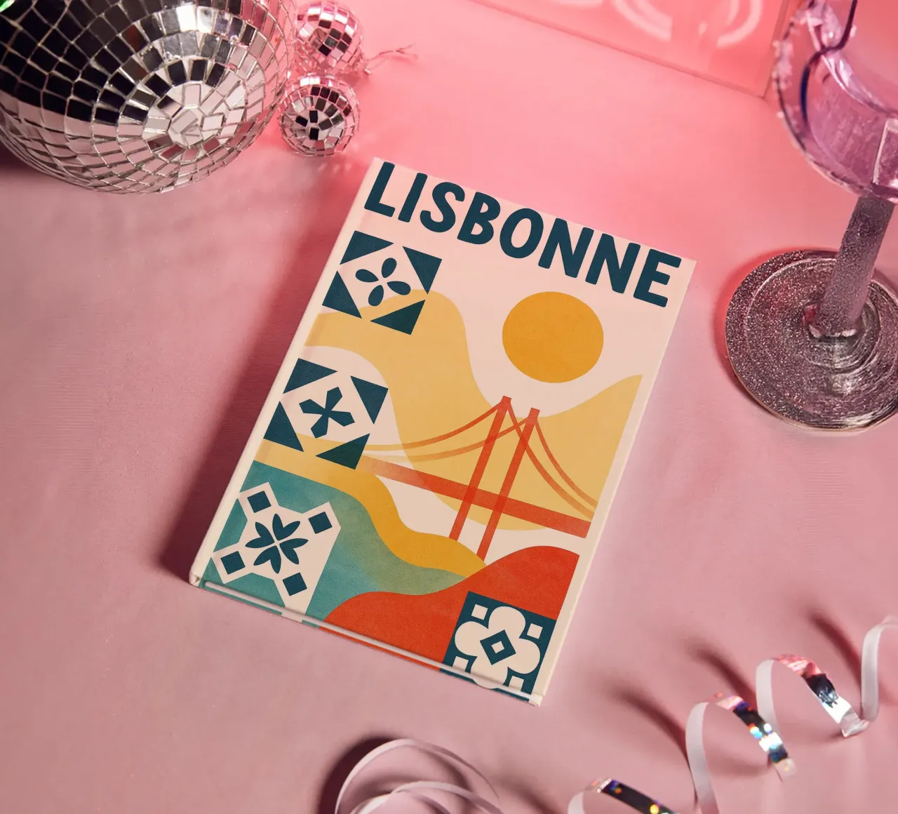 Lisbon poster - Abstract poster with azulejos and bridge notebook by JETLAG | affiches voyage