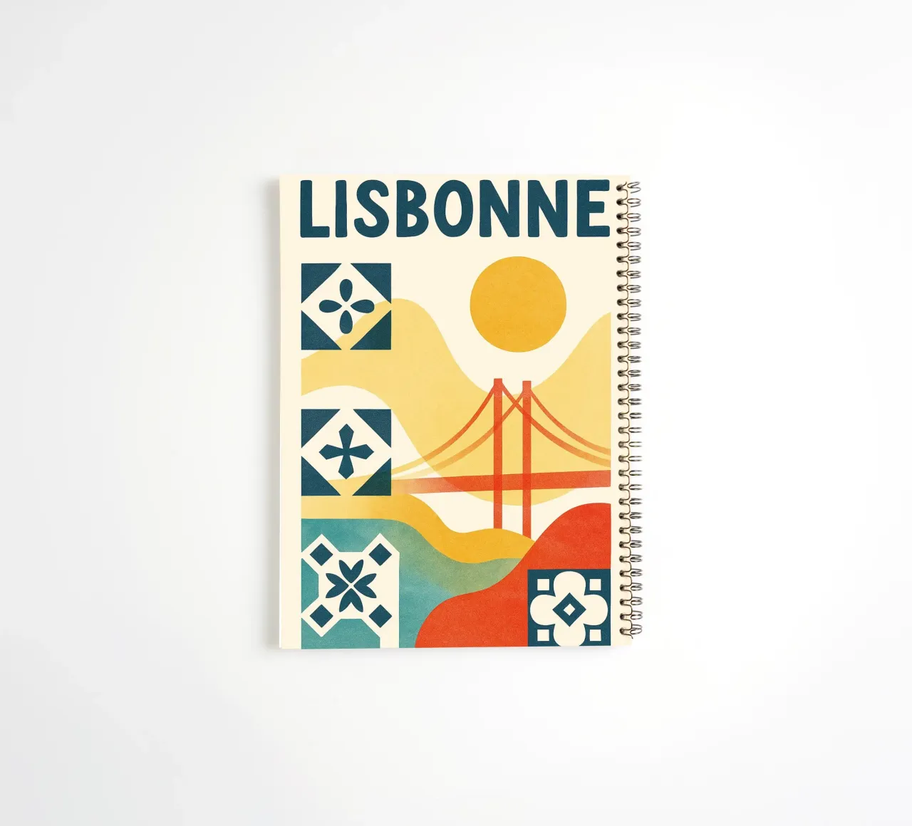 Lisbon poster - Abstract poster with azulejos and bridge spiral notebook by JETLAG | affiches voyage