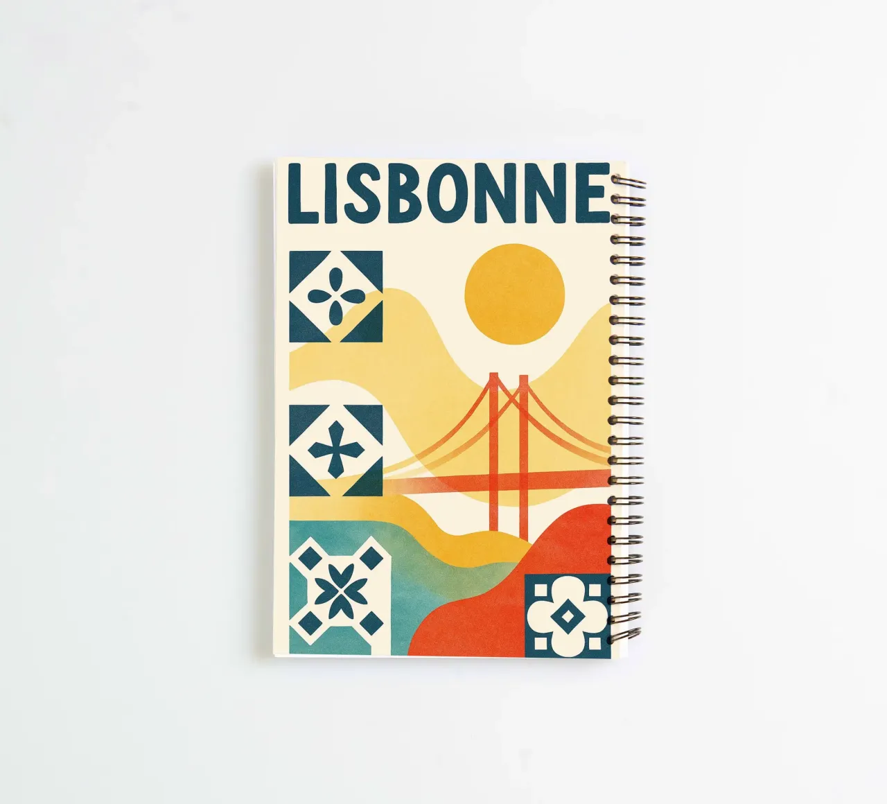 Lisbon poster - Abstract poster with azulejos and bridge spiral notebook by JETLAG | affiches voyage