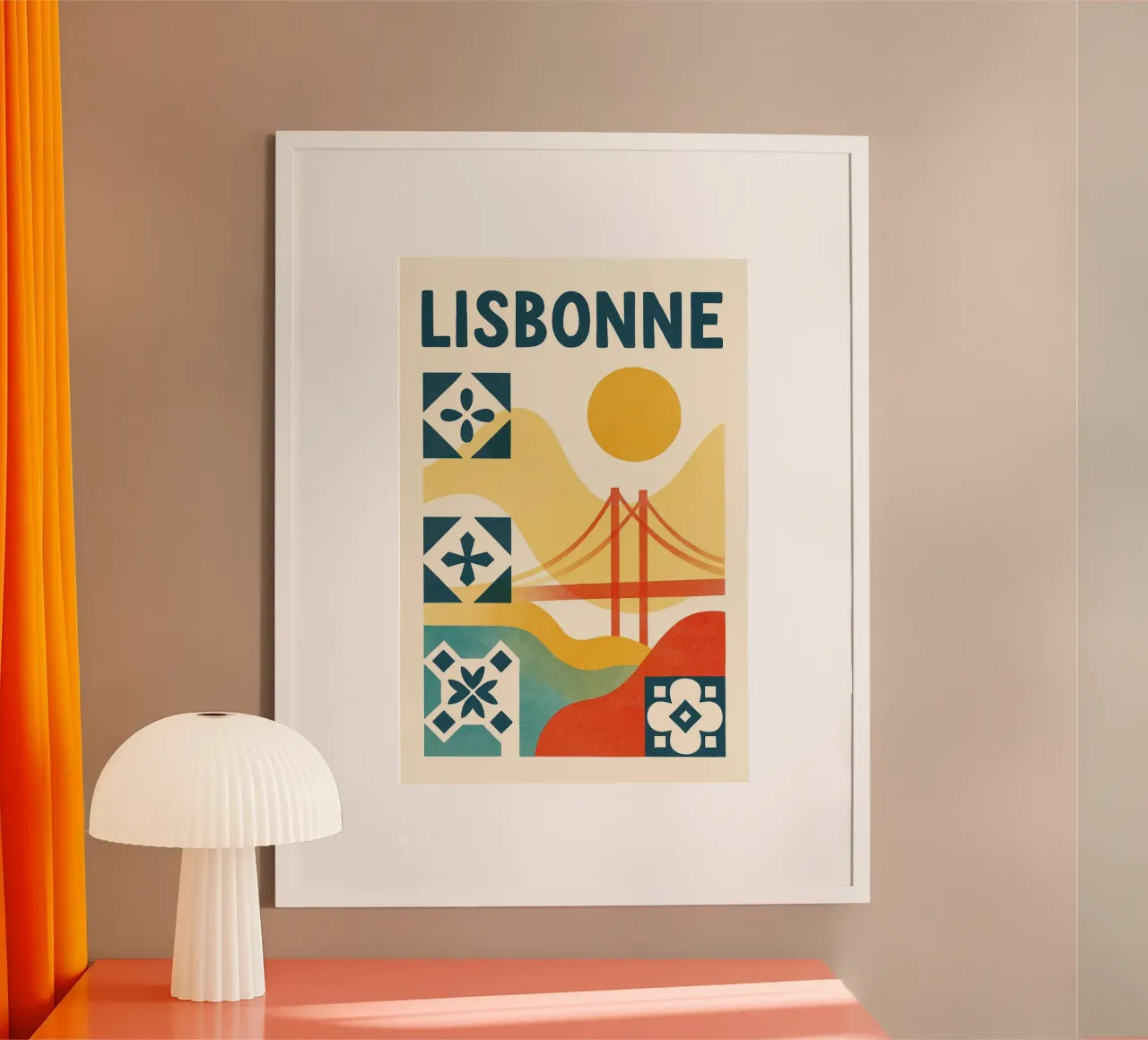 Lisbon poster - Abstract poster with azulejos and bridge poster by JETLAG | affiches voyage