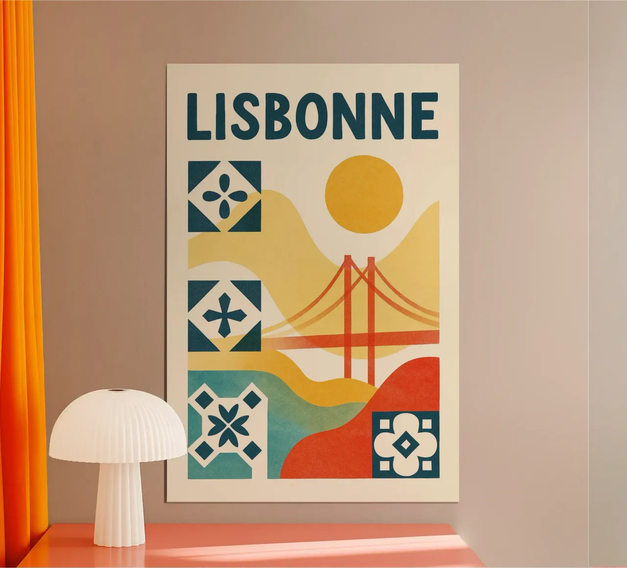 Lisbon poster - Abstract poster with azulejos and bridge poster by JETLAG | affiches voyage
