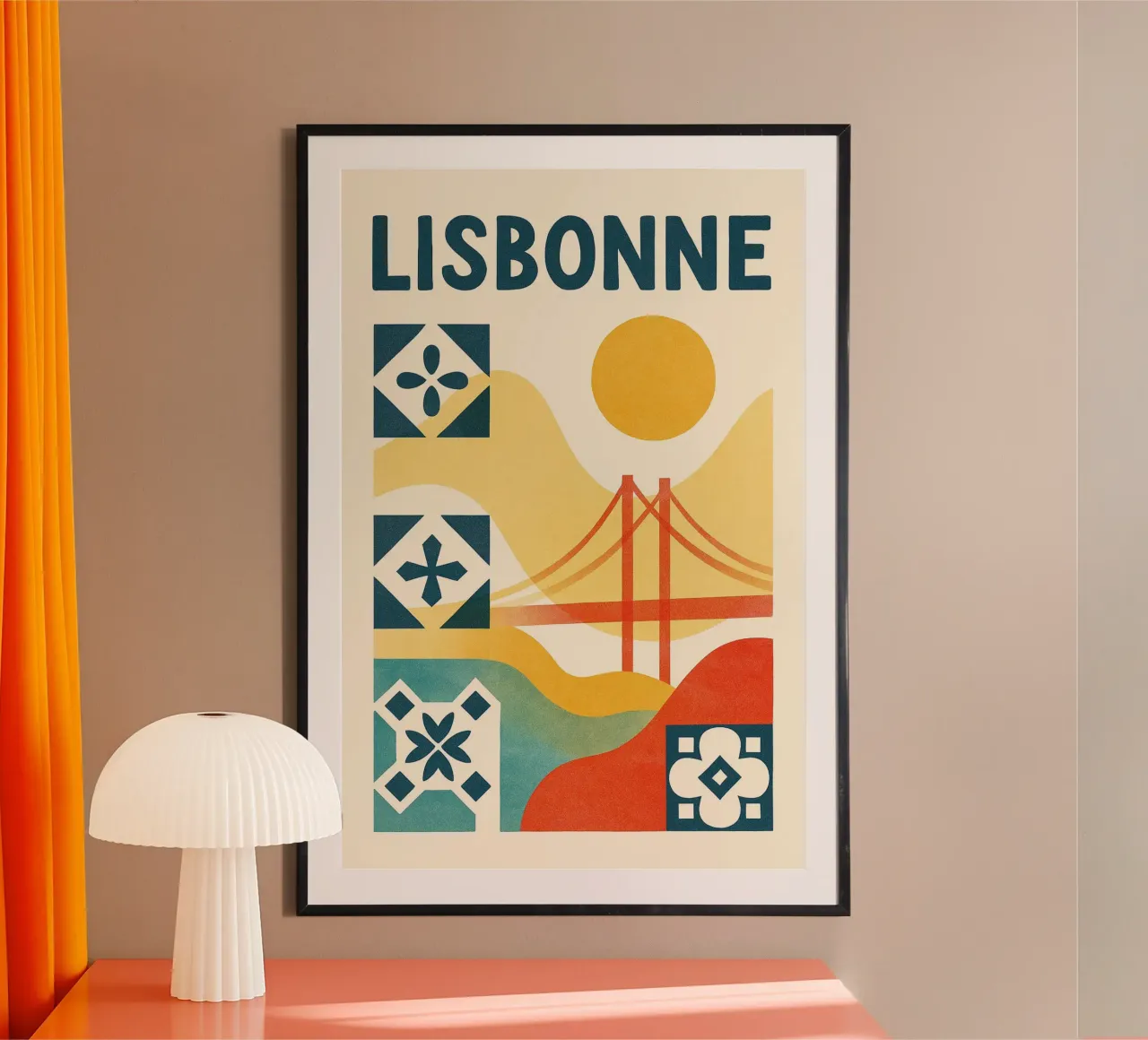 Lisbon poster - Abstract poster with azulejos and bridge poster by JETLAG | affiches voyage