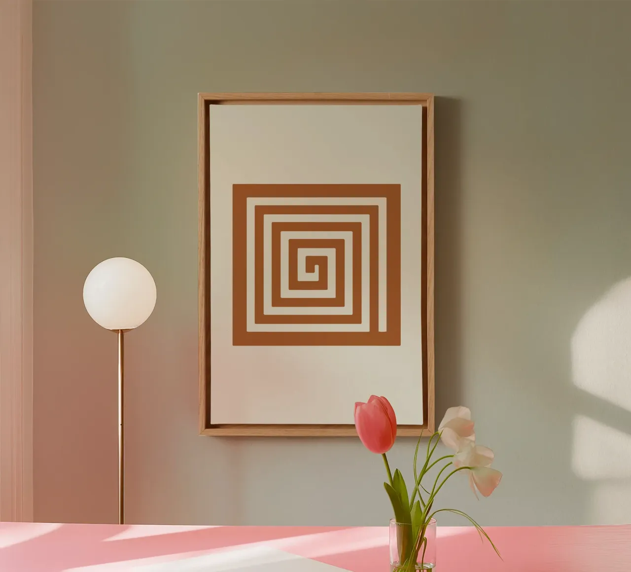 Maze in Earth Tone Square canvas with Floater frame by LisaArtes