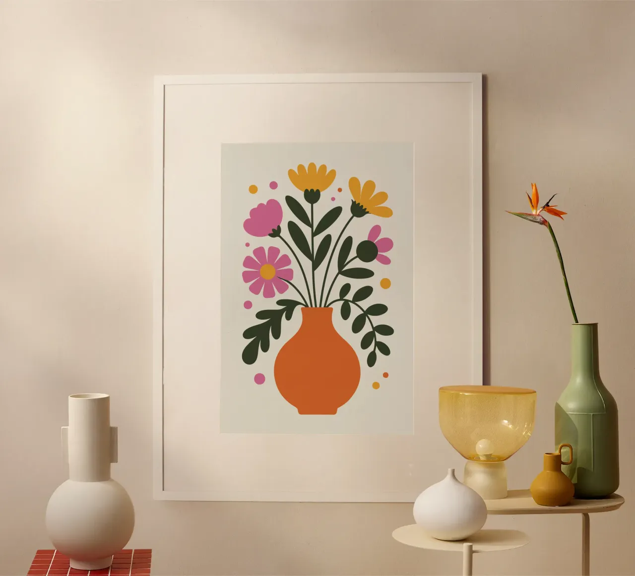 mid-century vase with layered wildflowers poster da LisaArtes
