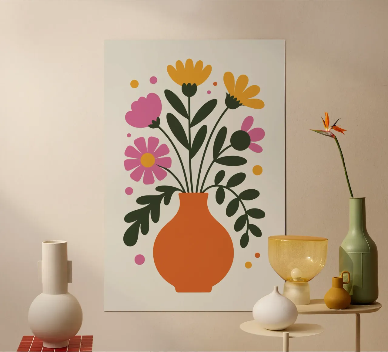 mid-century vase with layered wildflowers poster da LisaArtes