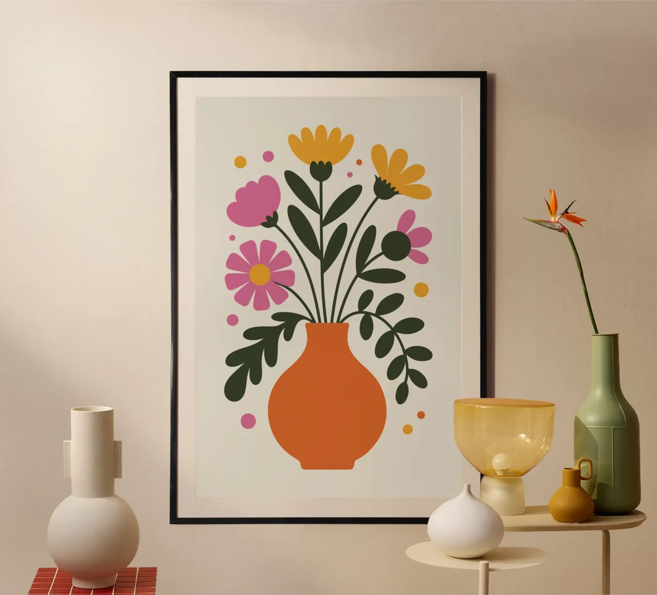 mid-century vase with layered wildflowers poster da LisaArtes