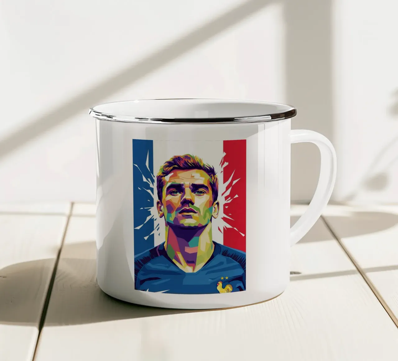 Ritratto pop art di Antoine Griezmann tazza in smalto da Hantamrata