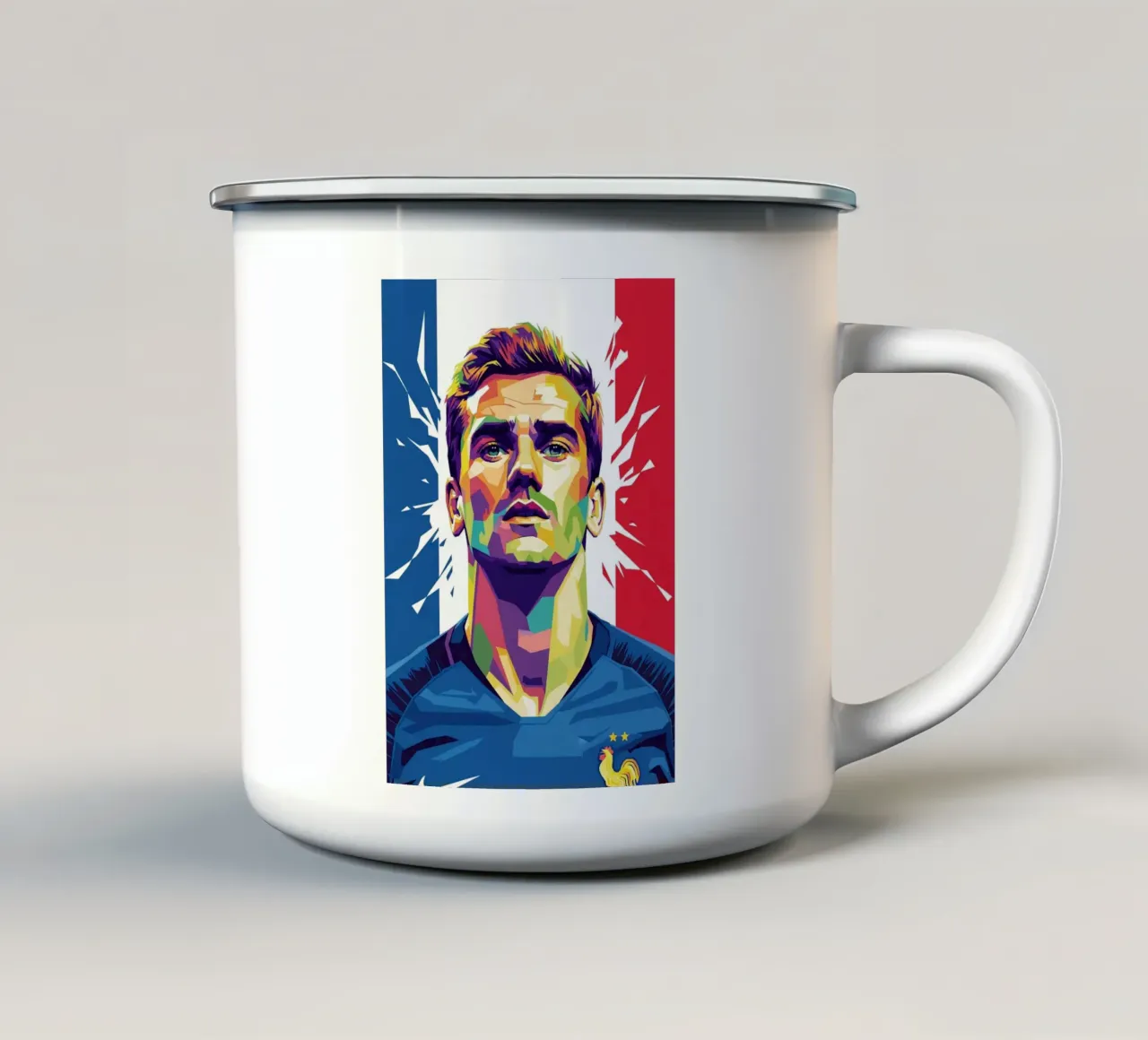 Ritratto pop art di Antoine Griezmann tazza in smalto da Hantamrata