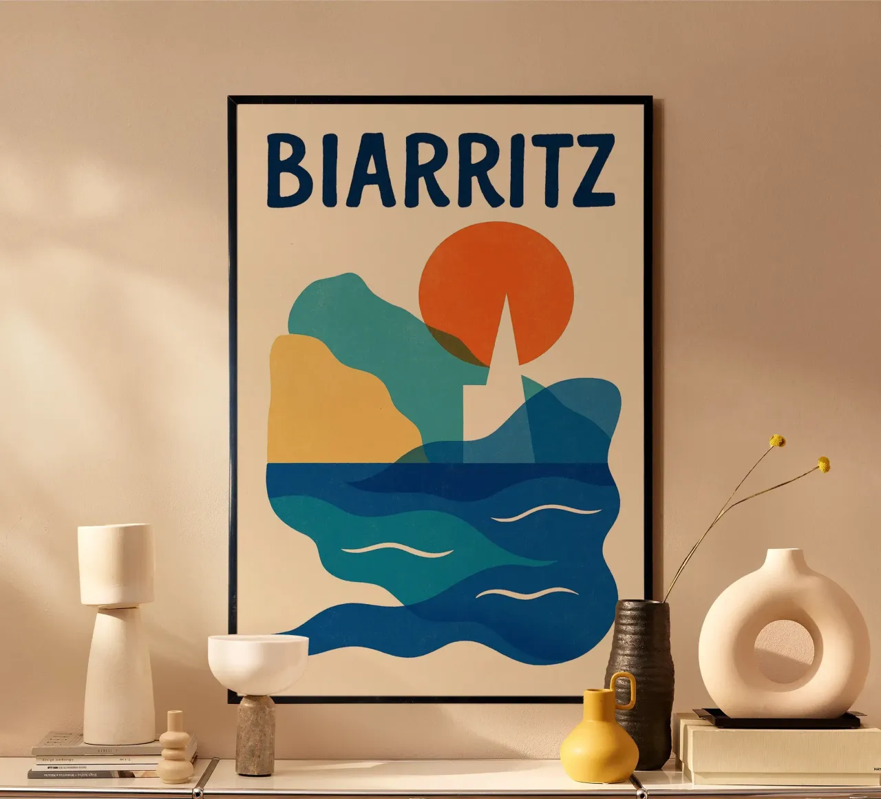 Poster Biarritz - Kust en kleurrijke abstracte poster poster van JETLAG | affiches voyage