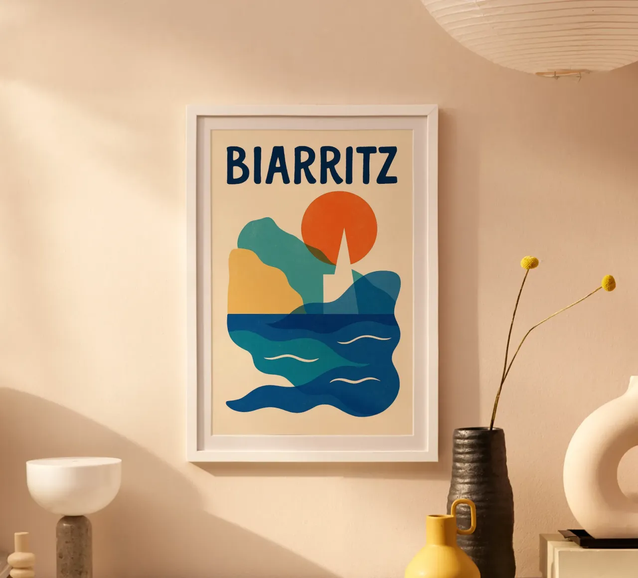 Poster Biarritz - Kust en kleurrijke abstracte poster poster van JETLAG | affiches voyage