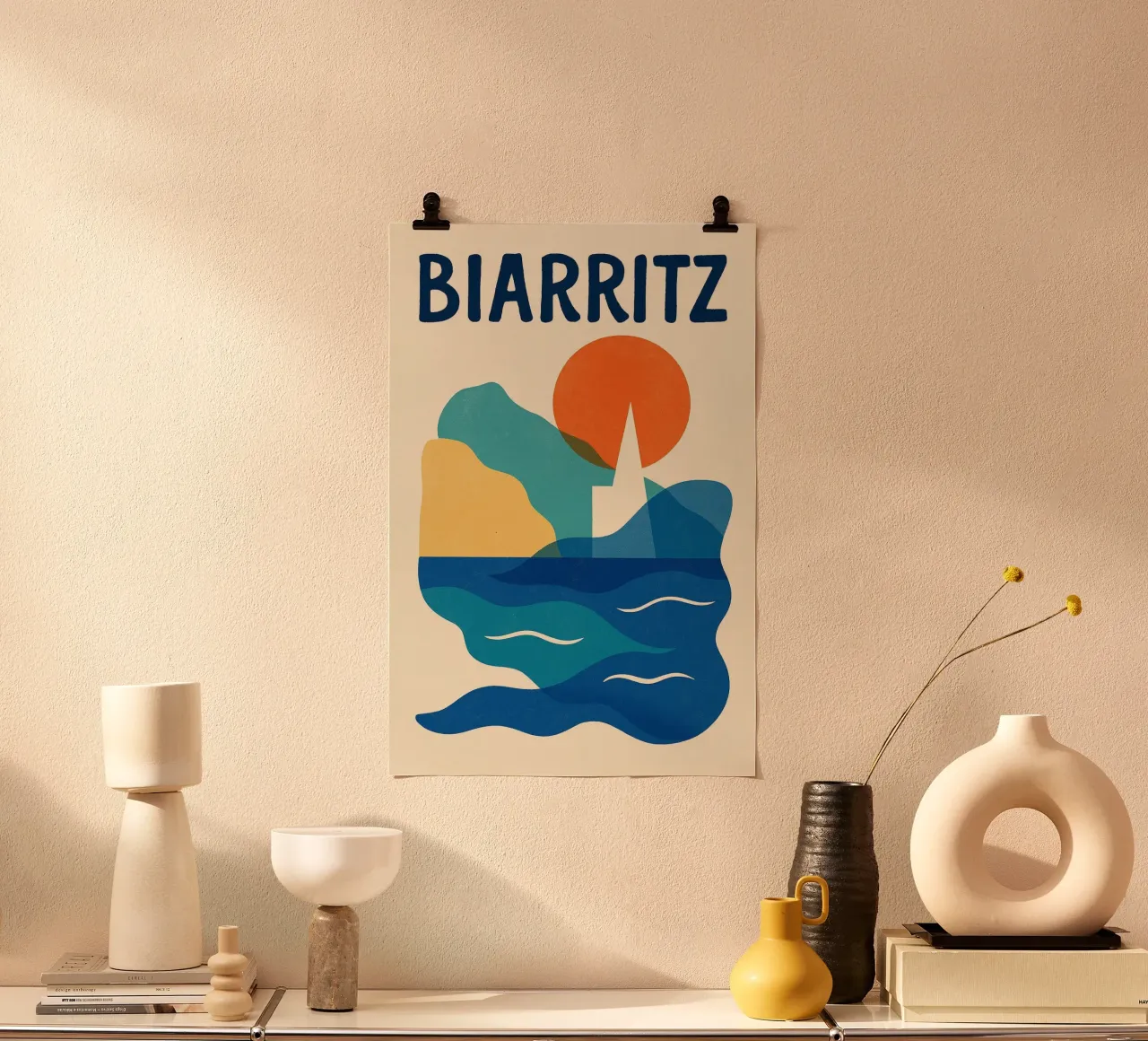 Poster Biarritz - Kust en kleurrijke abstracte poster poster van JETLAG | affiches voyage