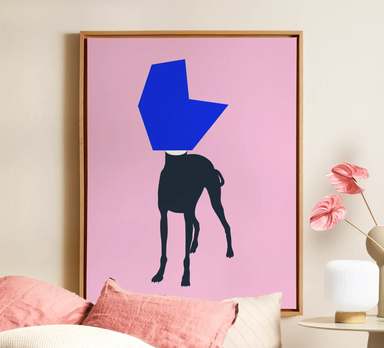 Meetkunde jachthond canvas met Baklijst van Little Dean