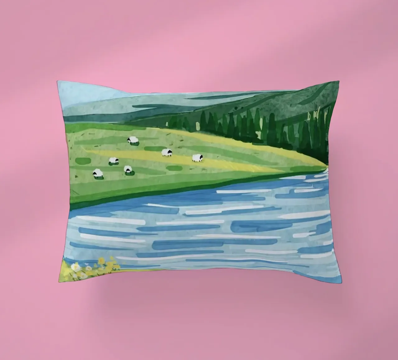 sheep and lake cuscino da kichin