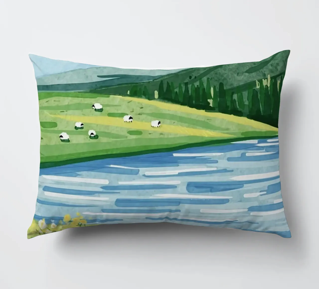 sheep and lake cuscino da kichin