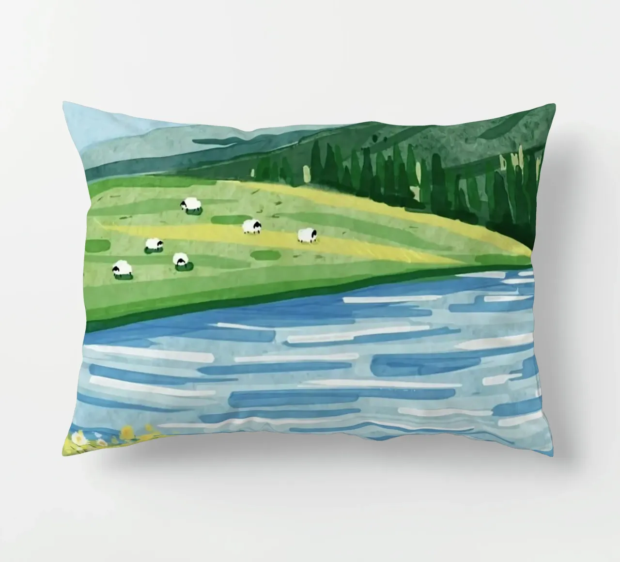 sheep and lake cuscino da kichin
