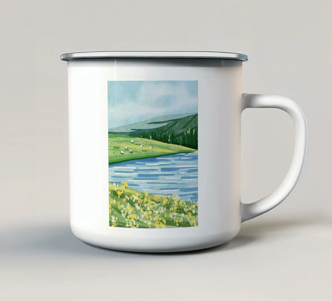 sheep and lake tazza in smalto da kichin