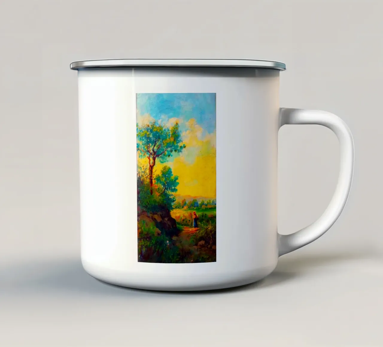 sunset with tree line tazza in smalto da carsa