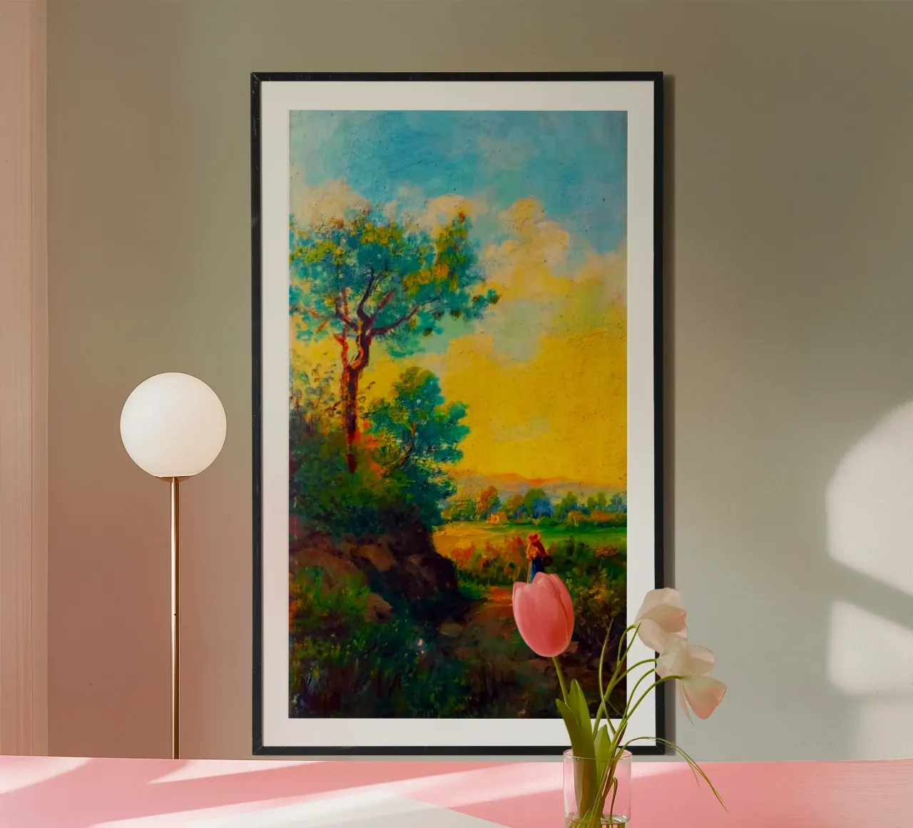 sunset with tree line poster con telaio in plastica da carsa