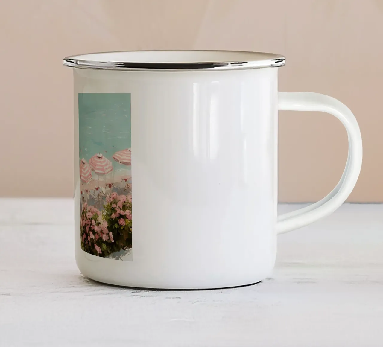 Costa rosa con ombrelloni tazza in smalto da IamHomeStudio