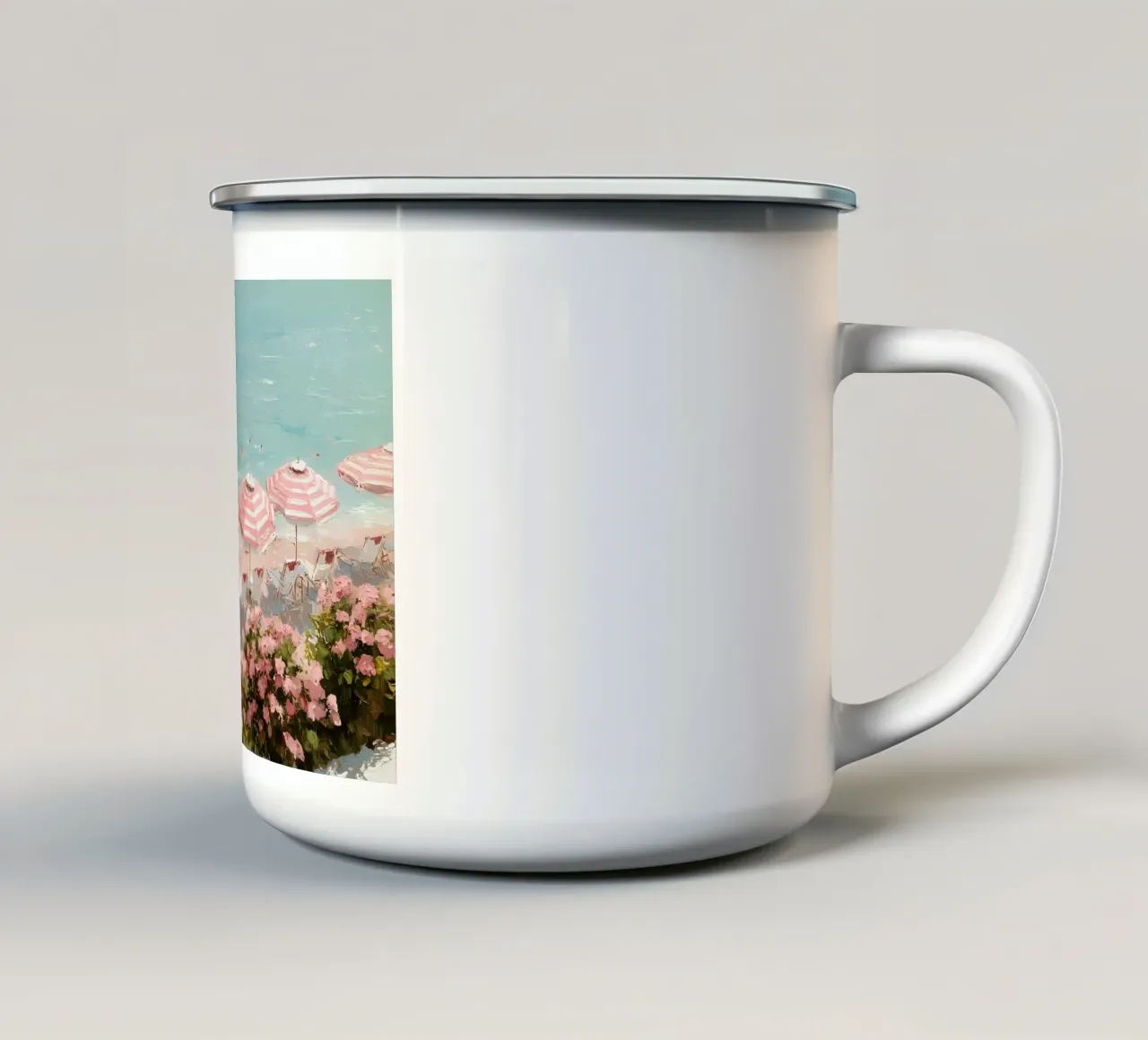 Costa rosa con ombrelloni tazza in smalto da IamHomeStudio