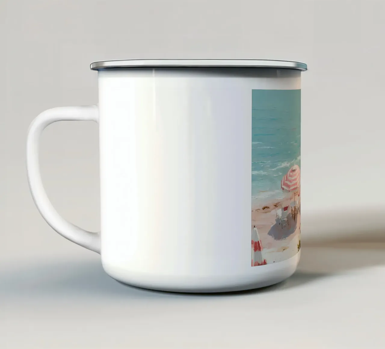 Costa rosa con ombrelloni tazza in smalto da IamHomeStudio