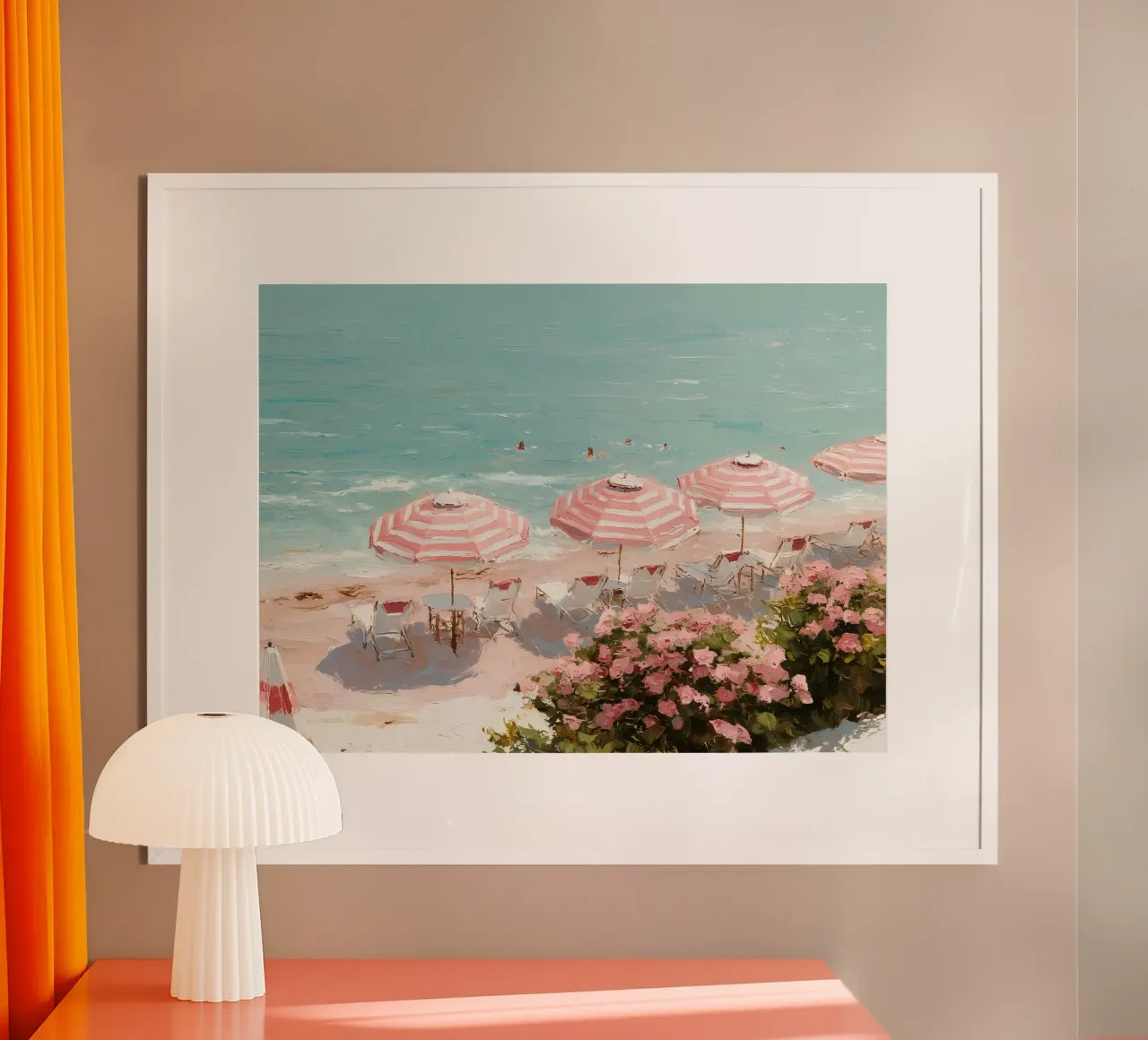 Costa rosa con ombrelloni poster da IamHomeStudio
