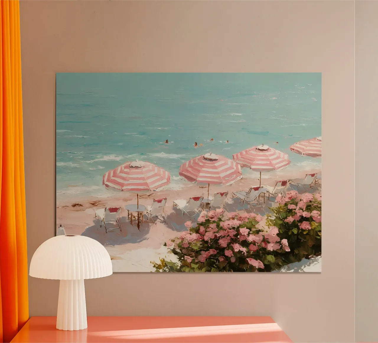 Costa rosa con ombrelloni poster da IamHomeStudio