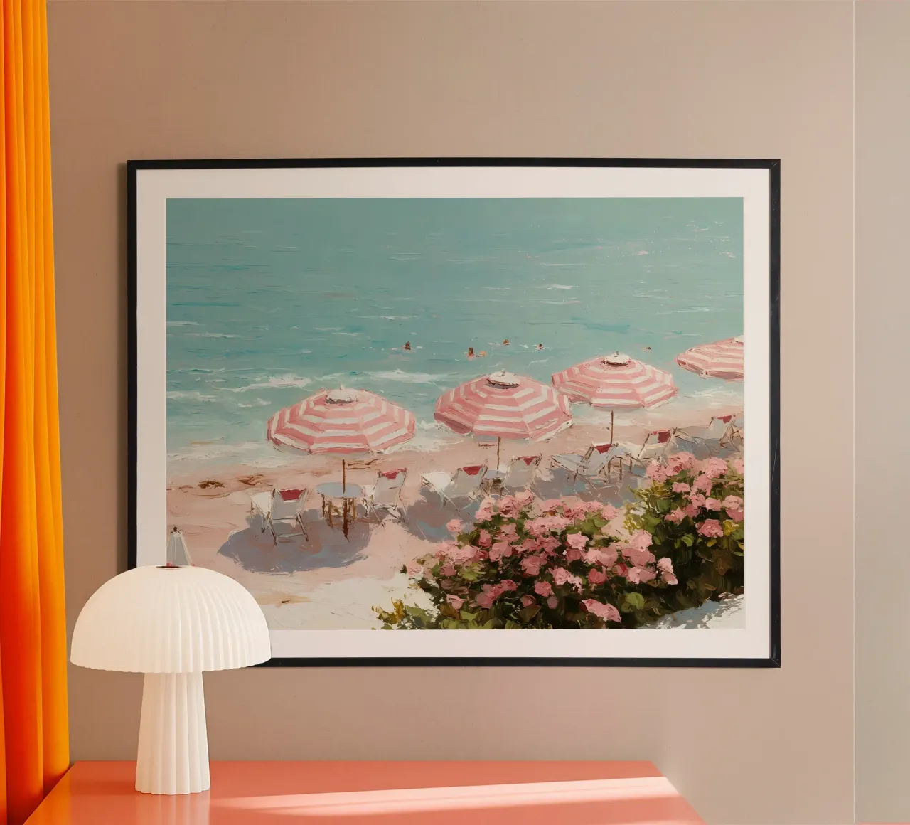Costa rosa con ombrelloni poster da IamHomeStudio