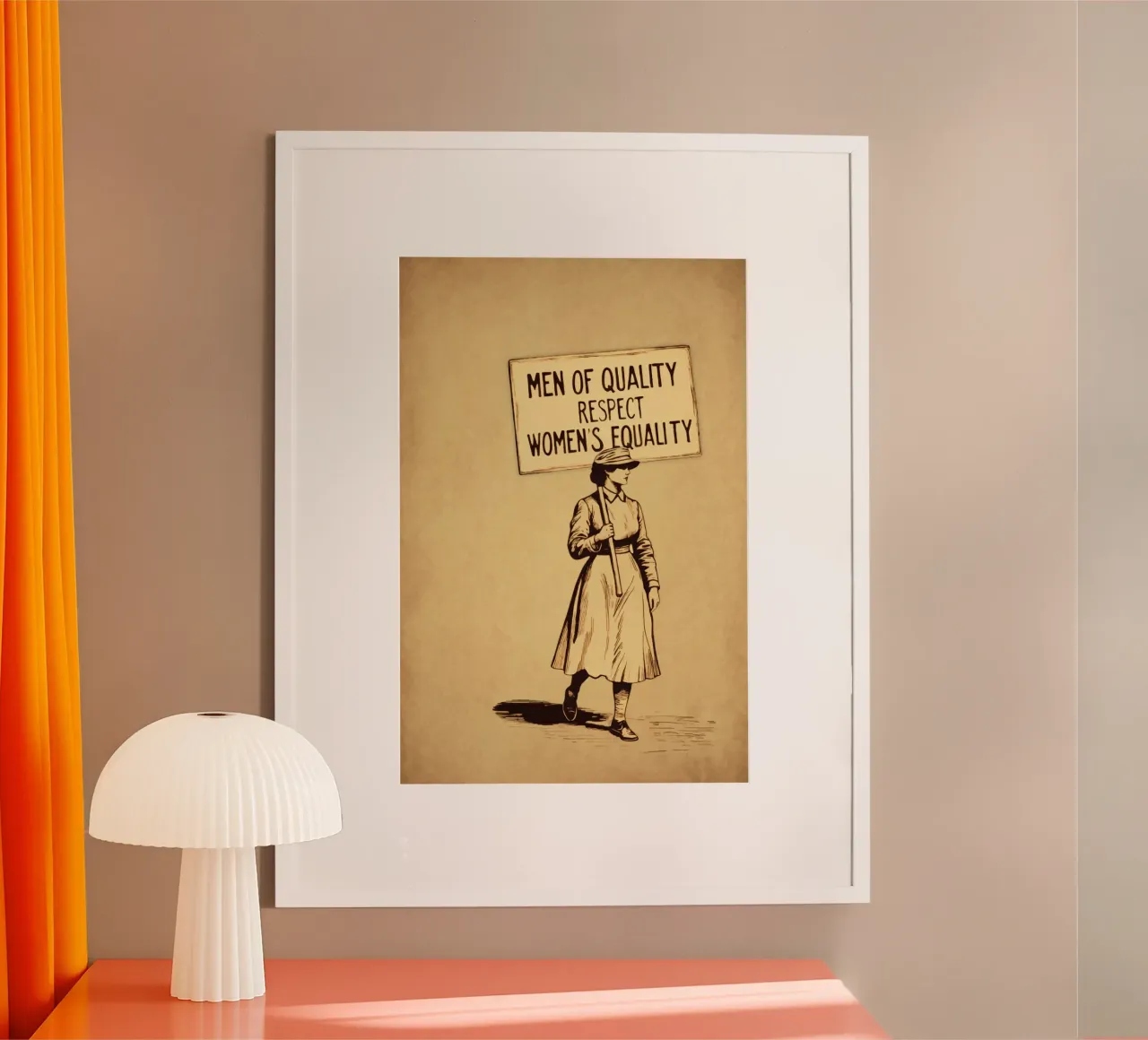 Uomini di qualità Rispettano l'uguaglianza delle donne, i diritti delle donne poster con telaio in legno da Hecate Pim Designs