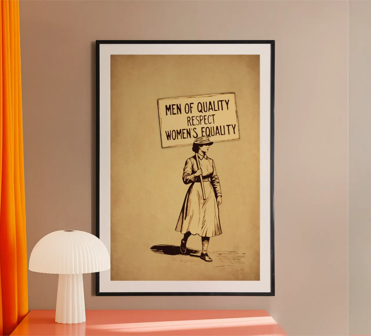 Uomini di qualità Rispettano l'uguaglianza delle donne, i diritti delle donne poster con telaio in legno da Hecate Pim Designs