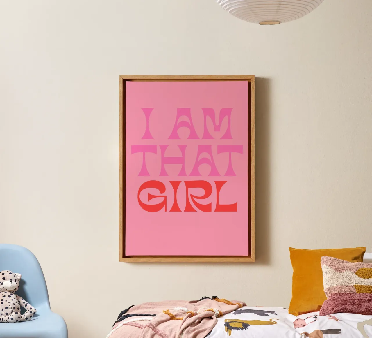Empowering Quote Print – “I Am That Girl” in Bold Pink & Red canvas with Floater frame by The Art Club