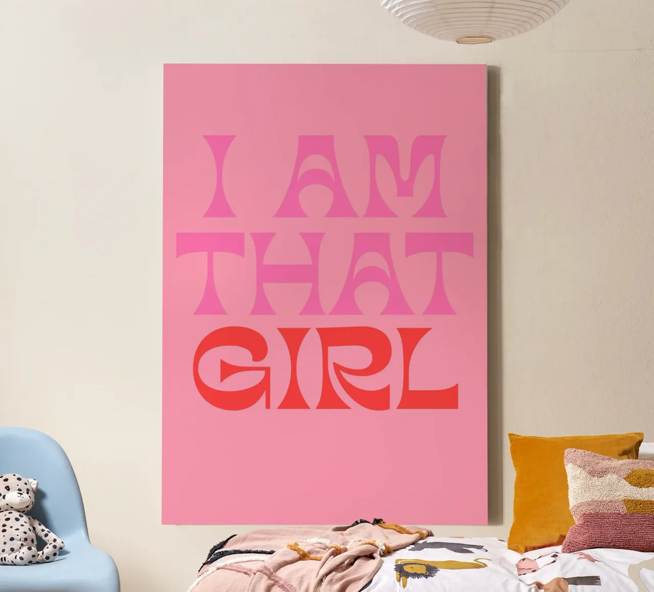 Empowering Quote Print – “I Am That Girl” in Bold Pink & Red canvas with Floater frame by The Art Club