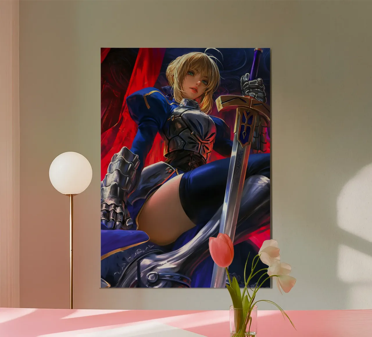 Saber Excalibur Morgan Knight Fate Serie Anime poster con telaio in legno da Stellar Creative