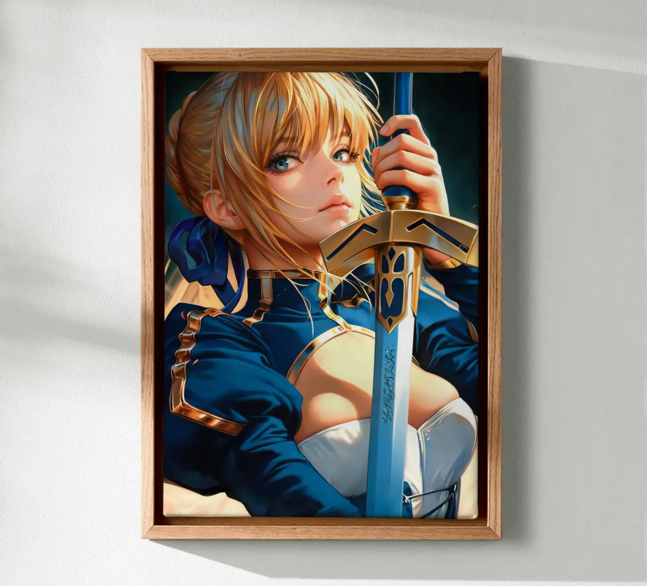Saber Excalibur Morgan Knight Fate Series Anime canvas with Floater frame by Stellar Creative