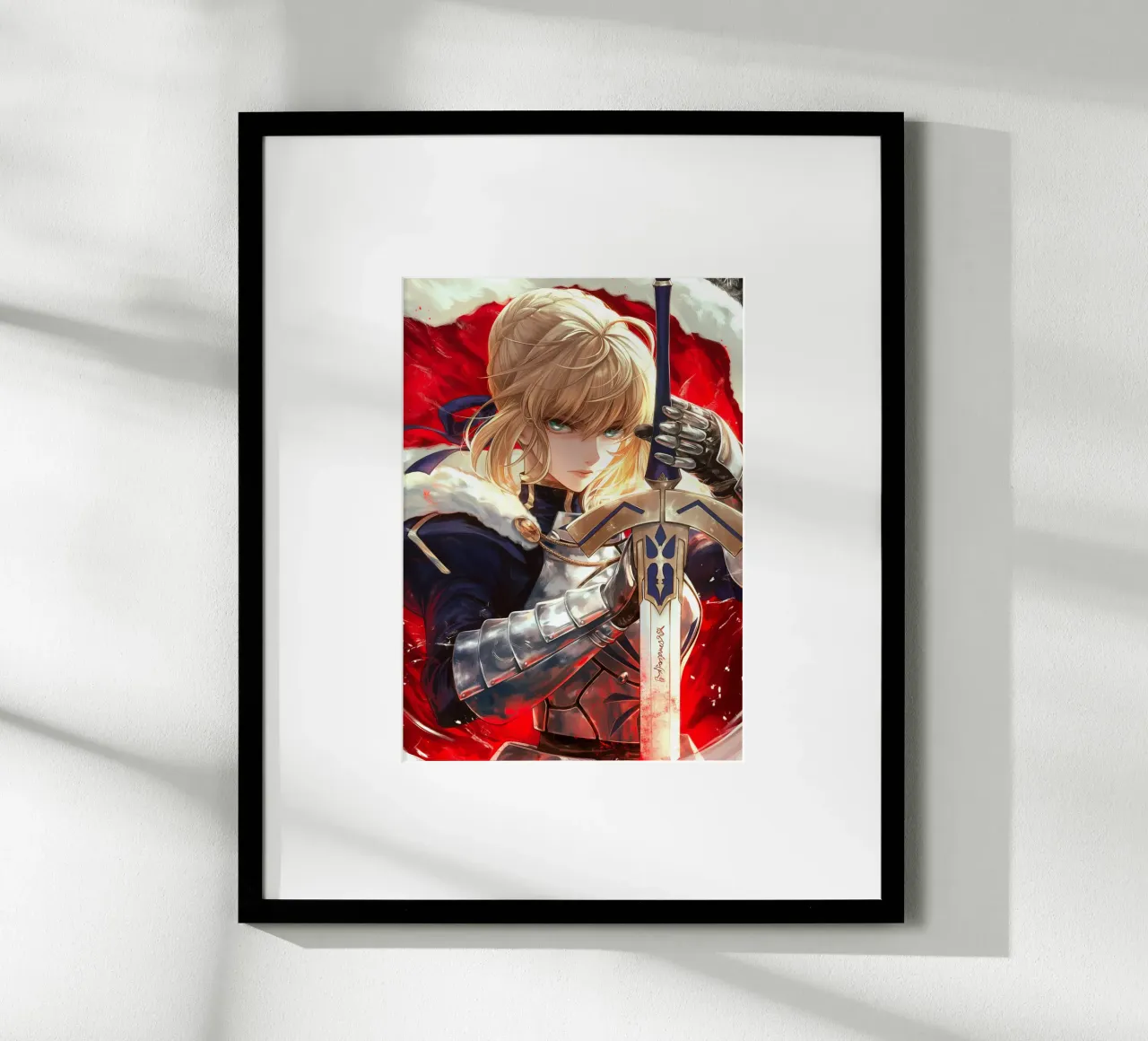 Saber Excalibur Morgan Knight Fate Serie Anime poster con telaio in legno da Stellar Creative