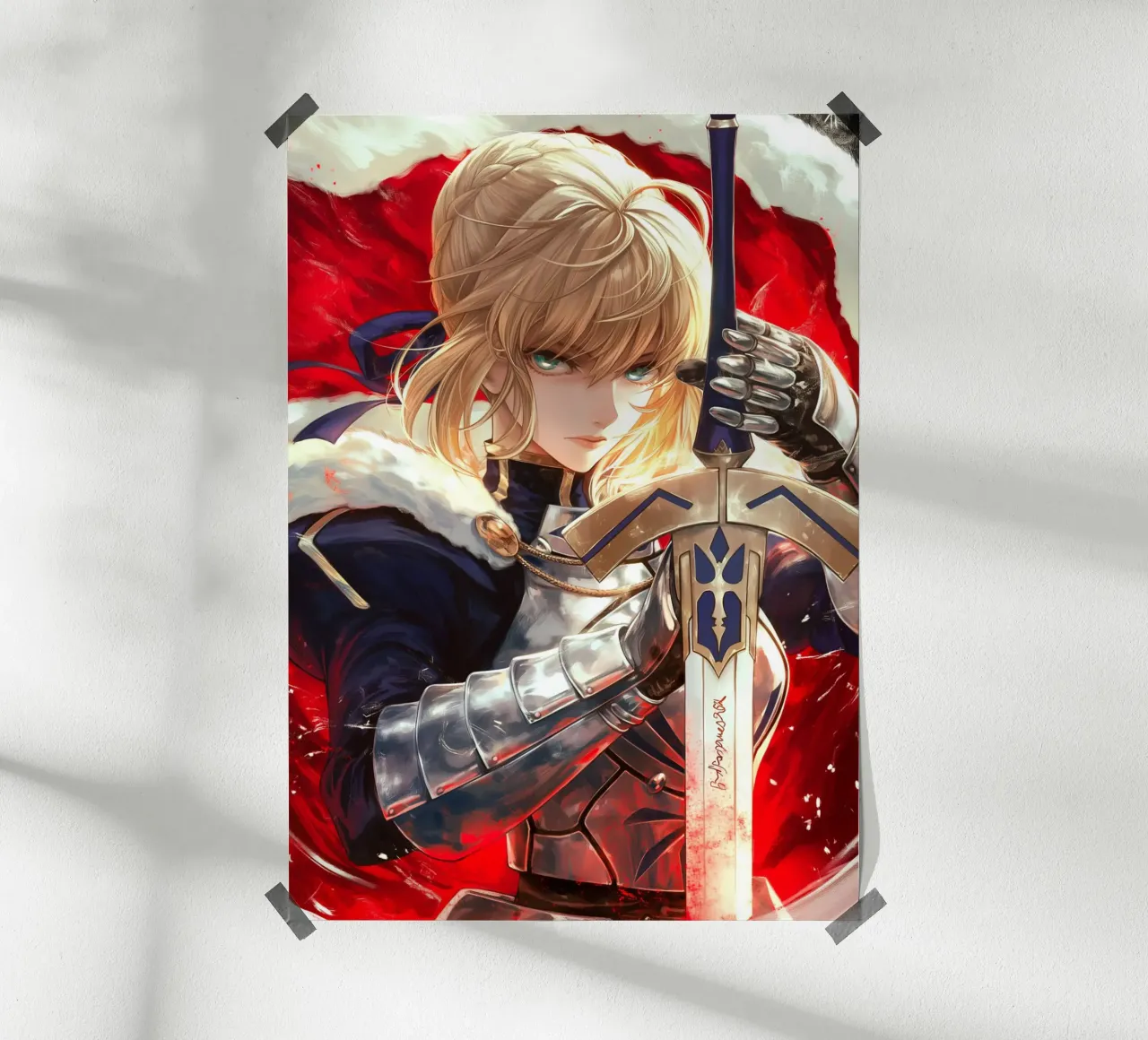 Saber Excalibur Morgan Knight Fate Serie Anime poster con telaio in legno da Stellar Creative