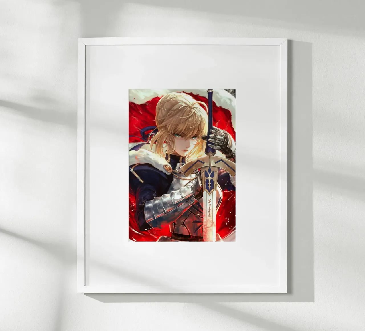 Saber Excalibur Morgan Knight Fate Serie Anime poster con telaio in legno da Stellar Creative