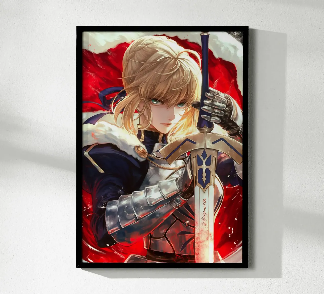 Saber Excalibur Morgan Knight Fate Serie Anime poster con telaio in legno da Stellar Creative