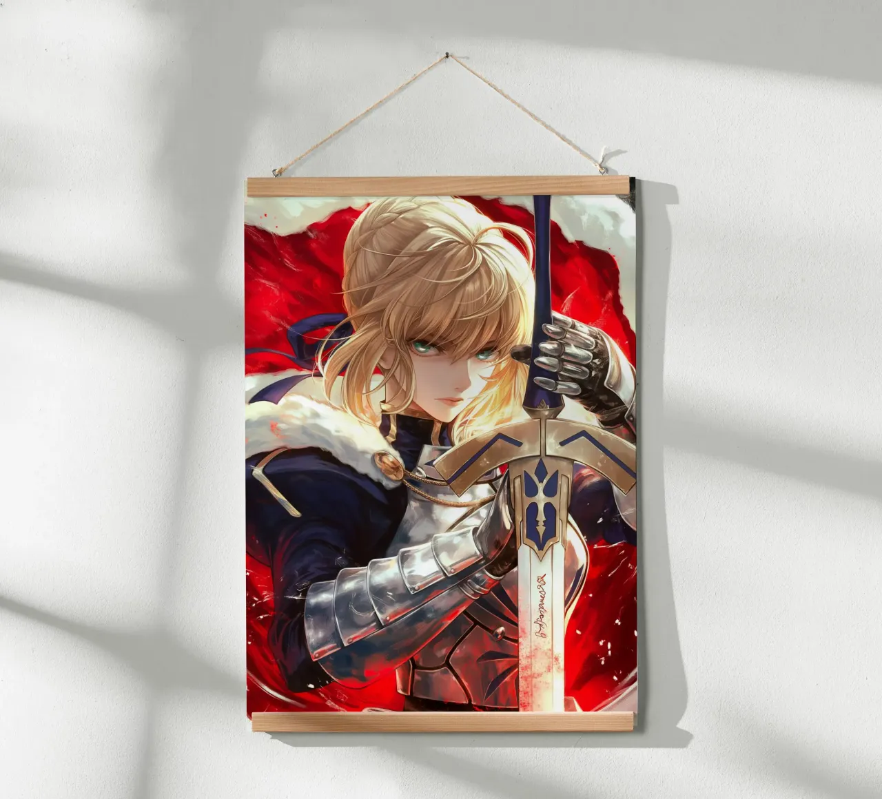 Saber Excalibur Morgan Knight Fate Serie Anime poster con telaio in legno da Stellar Creative