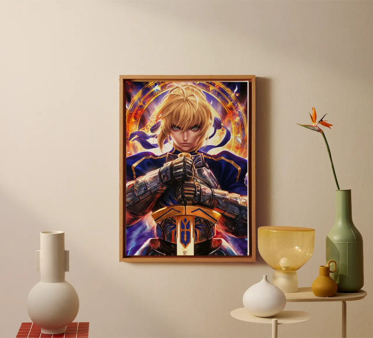 Saber Excalibur Morgan Knight Fate Series Anime canvas with Floater frame by Stellar Creative