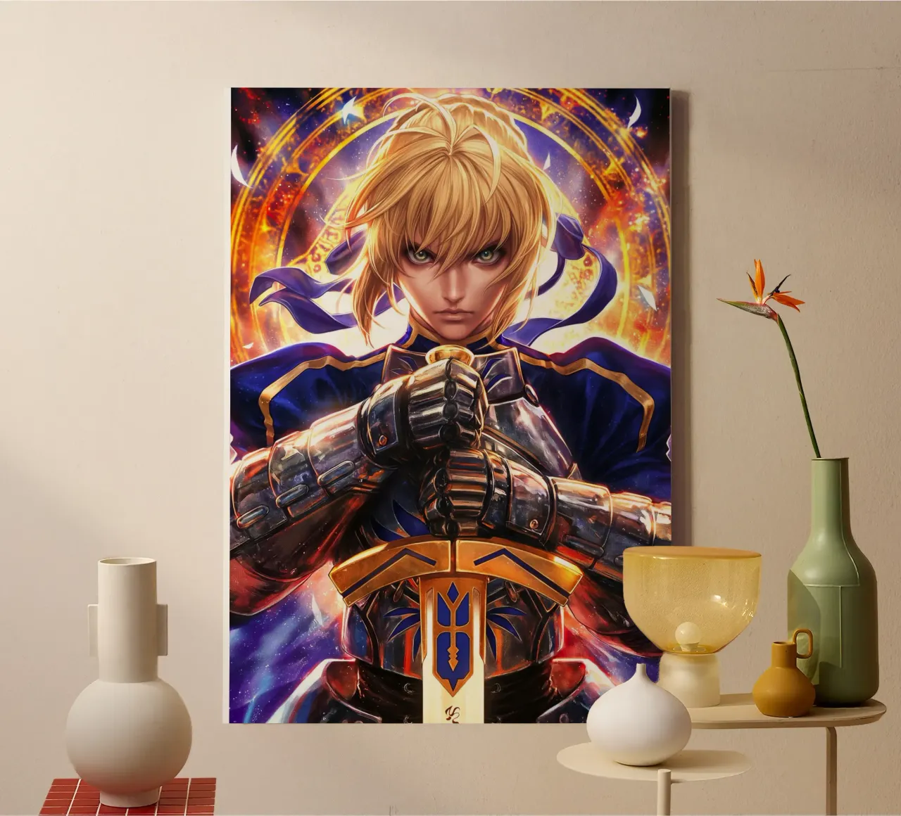Saber Excalibur Morgan Knight Fate Series Anime canvas with Floater frame by Stellar Creative
