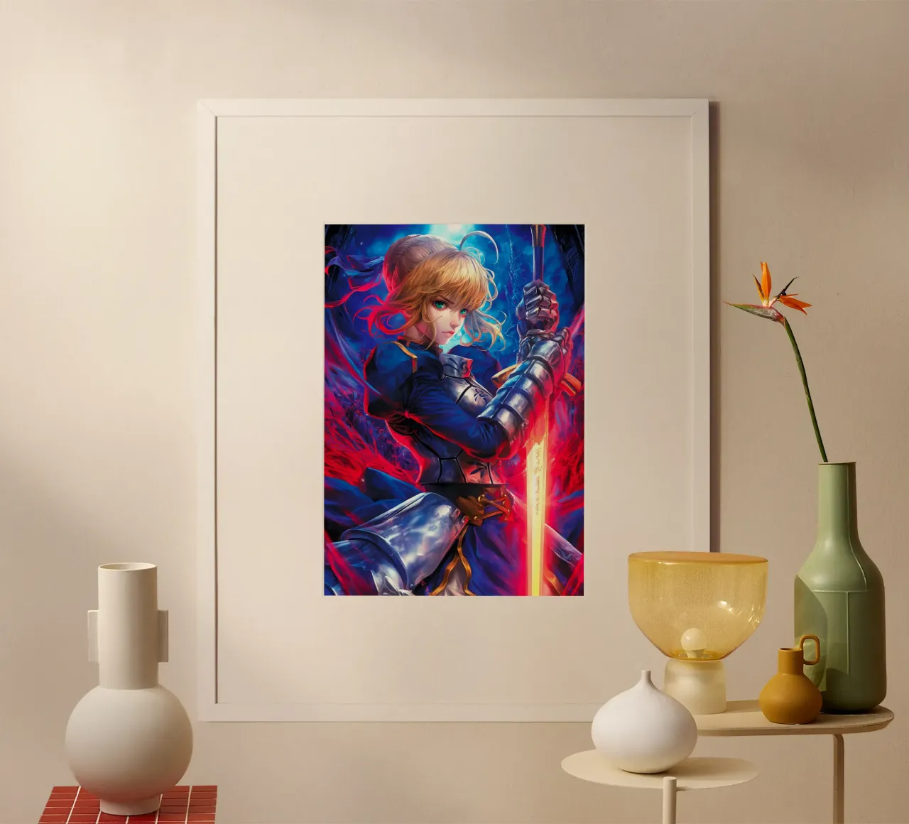 Saber Excalibur Morgan Knight Fate Serie Anime poster con telaio in alluminio da Stellar Creative