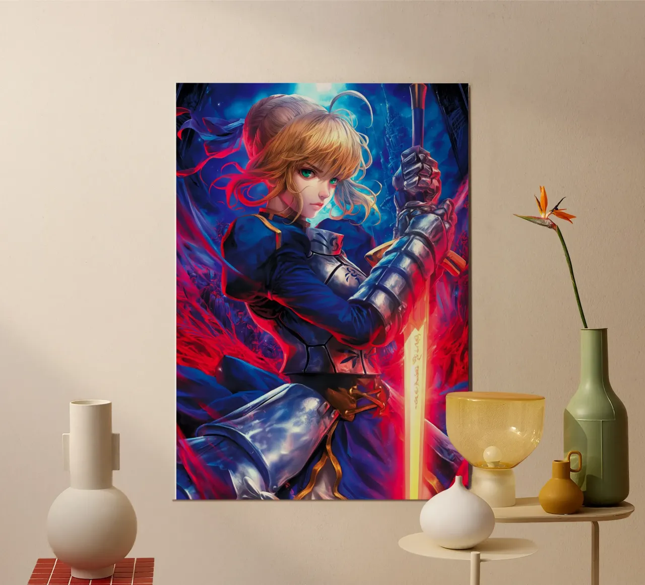 Saber Excalibur Morgan Knight Fate Serie Anime poster con telaio in alluminio da Stellar Creative
