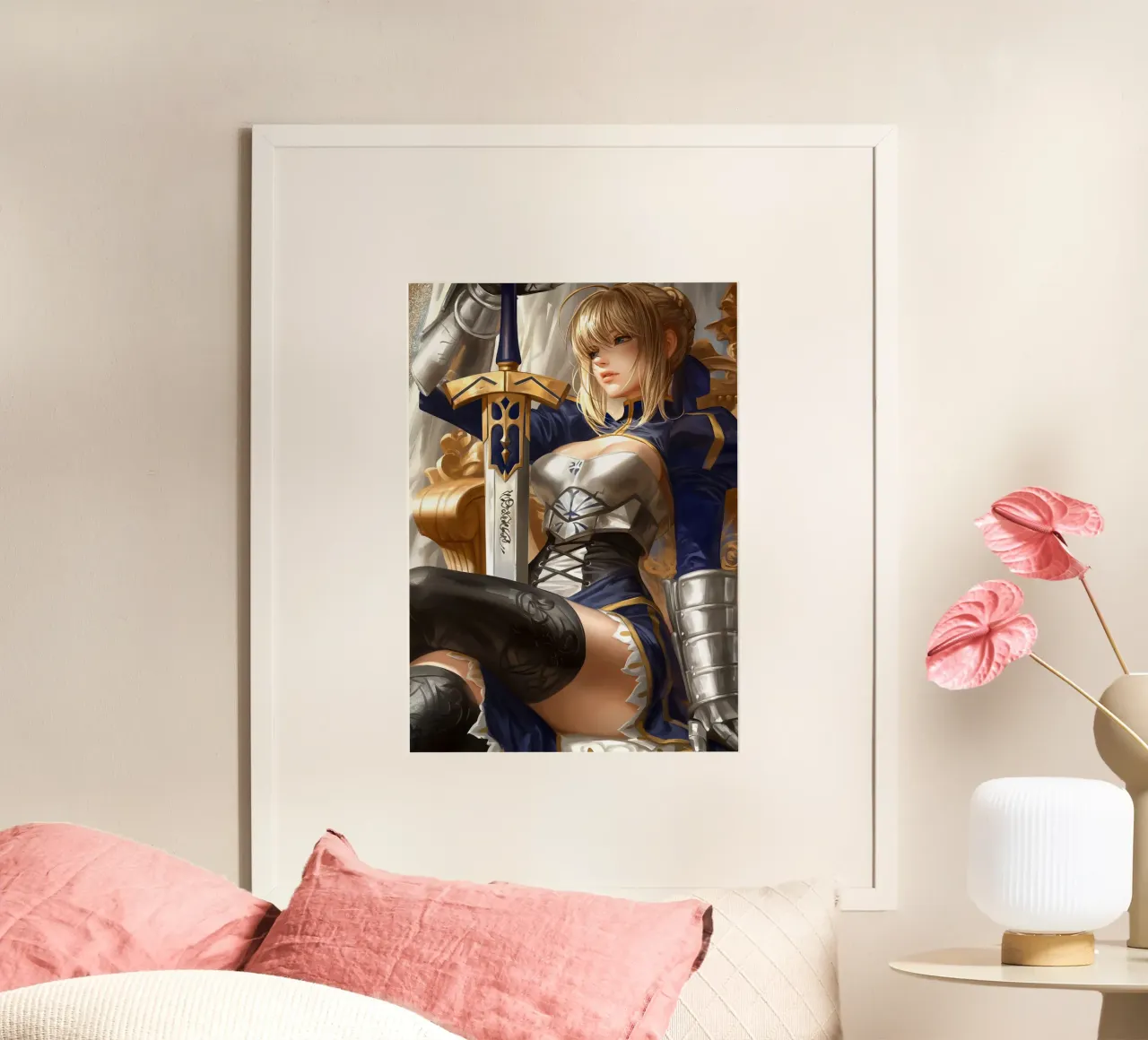 Saber Excalibur Morgan Knight Fate Serie Anime poster con telaio in legno da Stellar Creative