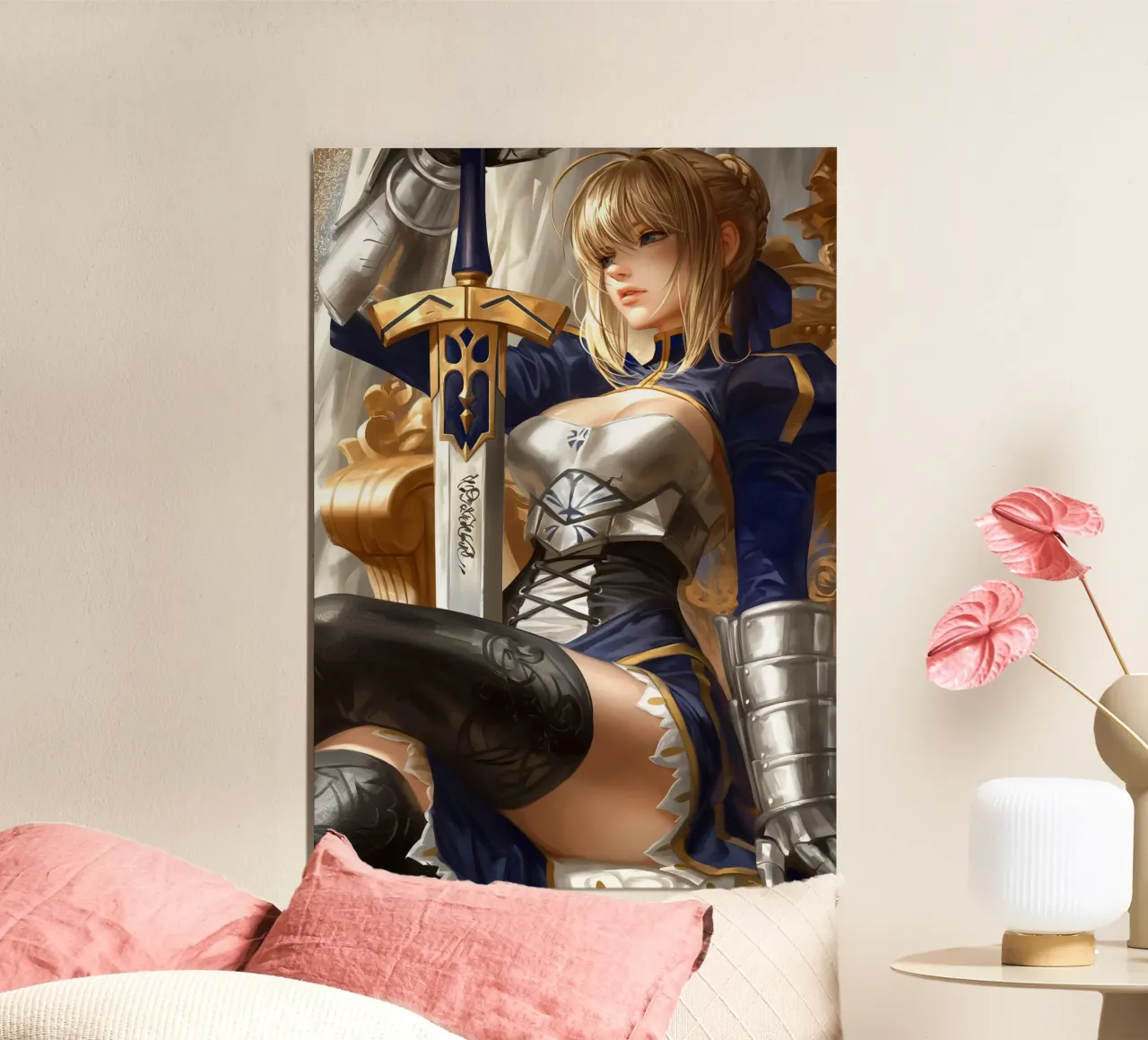 Saber Excalibur Morgan Knight Fate Serie Anime poster con telaio in legno da Stellar Creative