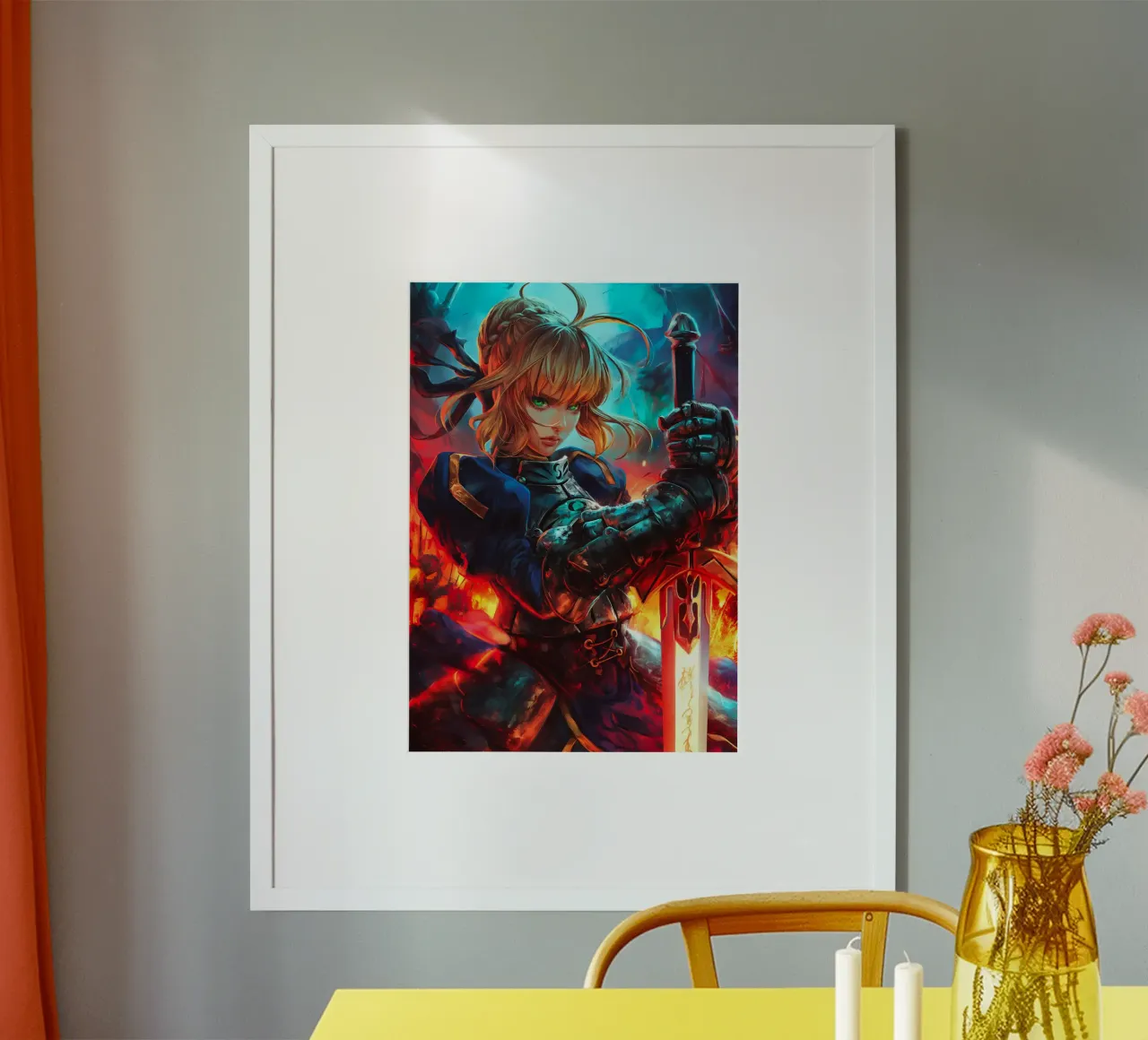 Saber Excalibur Morgan Knight Fate Serie Anime poster con telaio in alluminio da Stellar Creative