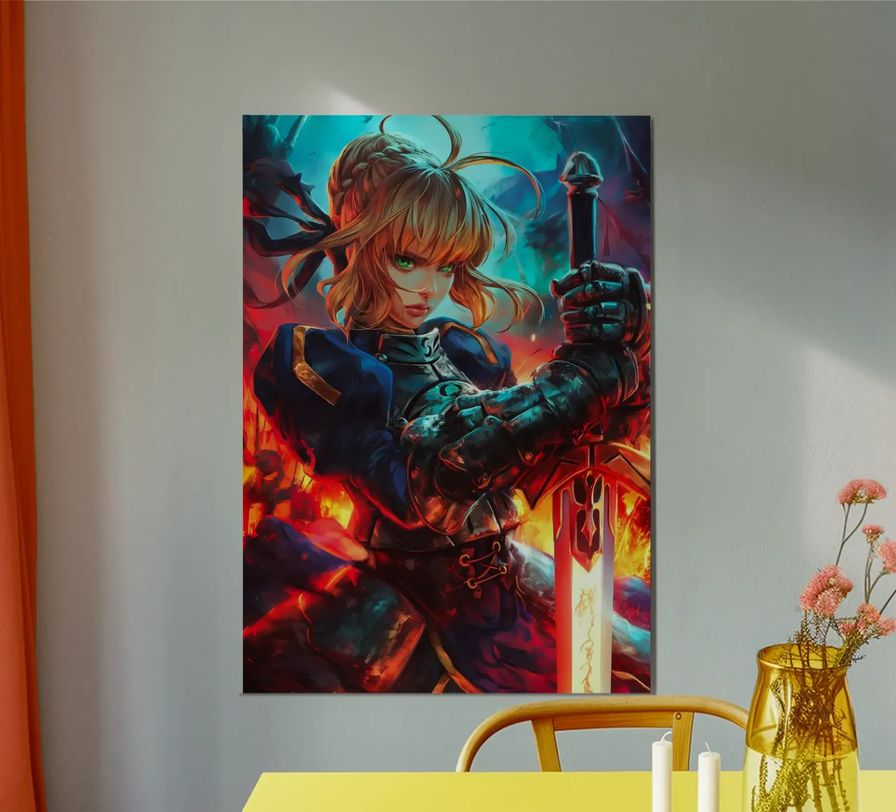 Saber Excalibur Morgan Knight Fate Serie Anime poster con telaio in alluminio da Stellar Creative