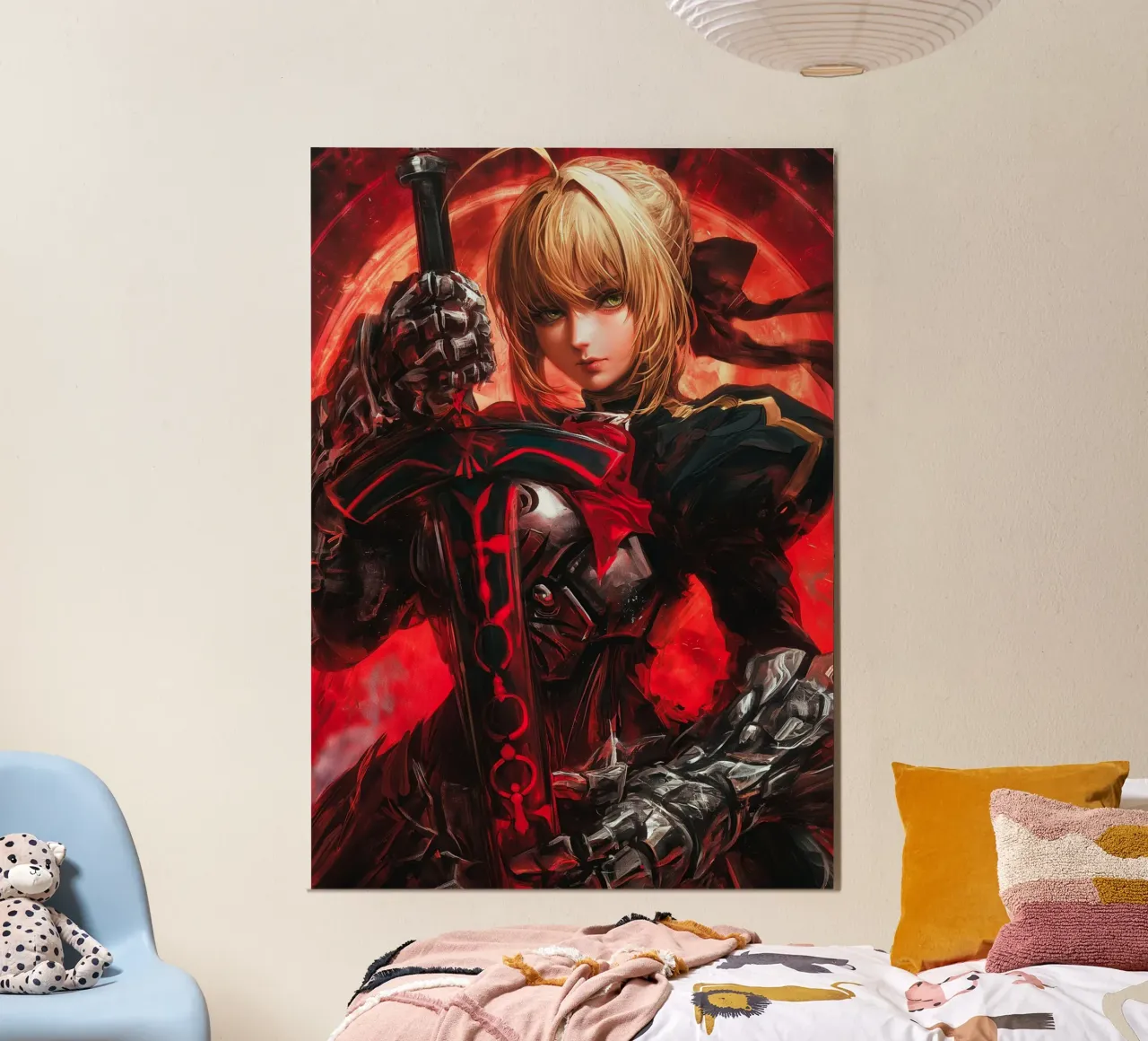 Saber Excalibur Morgan Knight Fate Serie Anime poster con telaio in legno da Stellar Creative